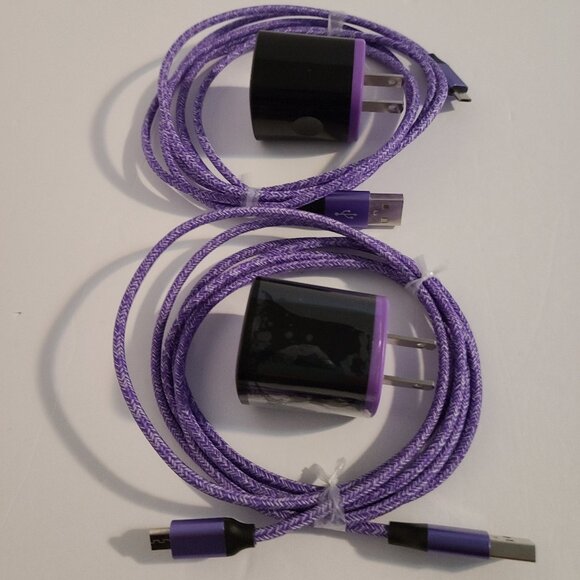 ''FAST CHARGING DUO | PURPLE MICRO USB WALL PLUG & CORD SET " - Picture 2 of 9